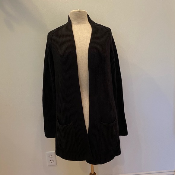 Ellen Tracy Womens Black Ribbed  Knit Long  Cardigan 2 Exterior Pockets /Size XL - Picture 1 of 10